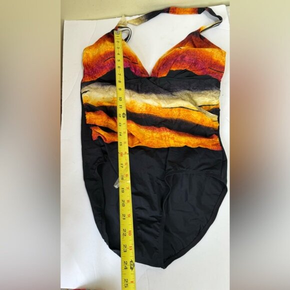 Fantasizer NEW Faux Wrap Halter 1 Piece Swimsuit Gradient Sunset Support Cups 16 - Picture 16 of 16